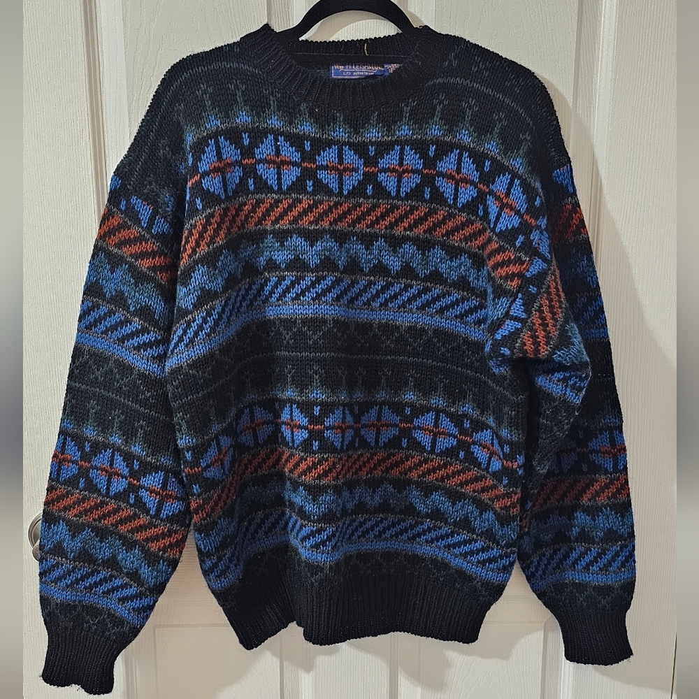 Men's Black and Blue Patterned Sweater